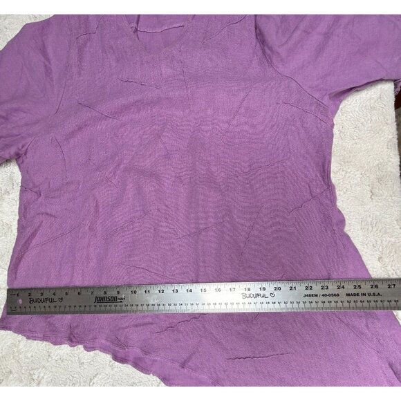 Jaskar Women V-Neck Textured Asymmetric Linen Tunic Top Blouse Purple 3/4 Sleeve - Picture 7 of 9